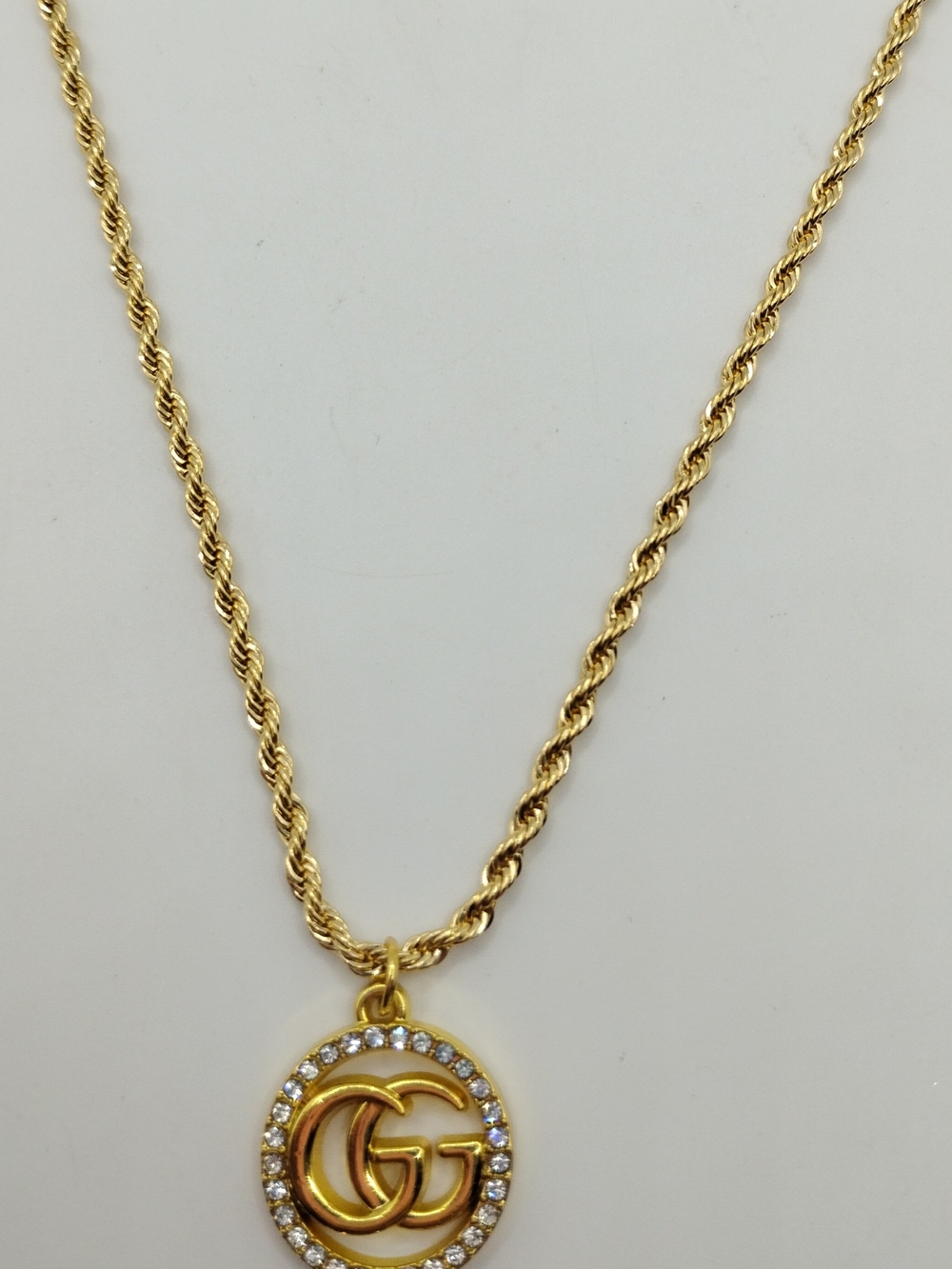 Gucci Gold Double G Crystal Authentic Pendant On A 14K Rope Necklace - Picture 14 of 16